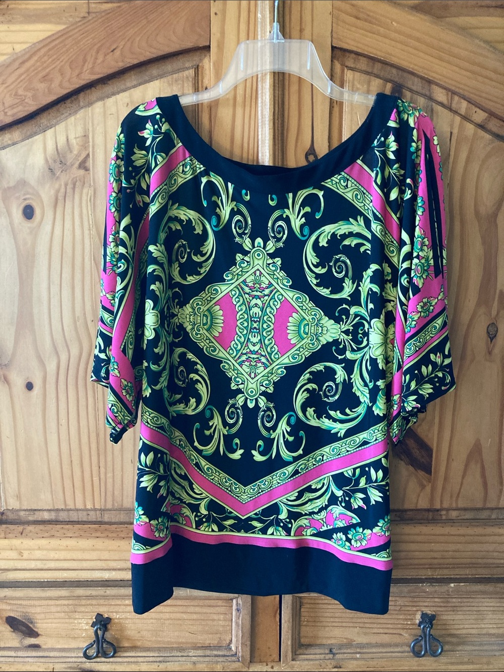 Women Joseph Ribkoff pink green flowy sleeve shirt blouse size 16